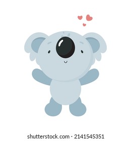 Cute Koala in love. Cartoon style. Vector illustration. For kids stuff, card, posters, banners, children books, printing on the pack, printing on clothes, fabric, wallpaper, textile or dishes.