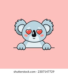 Cute koala in love with heart eyes in cartoon style. Vector illustration