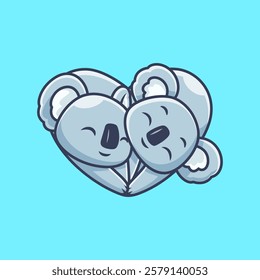 Cute Koala Love Shape Cartoon Vector Icon Illustration. Animal Nature Icon Concept Isolated Premium Vector. Flat Cartoon Style