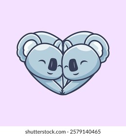 Cute Koala Love Shape Cartoon Vector Icon Illustration. Animal Nature Icon Concept Isolated Premium Vector. Flat Cartoon Style