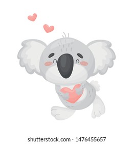 Cute koala in love. Vector illustration on white background.