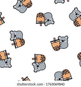 A Cute koala le encanta la caricatura del té de burbuja sin fisuras, ilustración vectorial