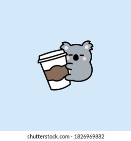 Cute koala loves coffee cartoon, vector illustration