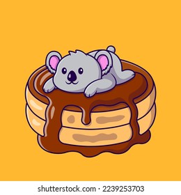 Cute Koala Lying On Pancake Cartoon Vector Icons Illustration. Flat Cartoon Concept. Suitable for any creative project.