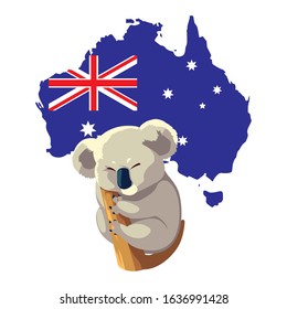 Cute koala with map of Australia in the background. vector illustration design.