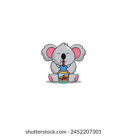 cute koala mascot logo design cartoon drinking boba illustration concept animal icon flat style