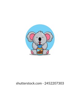 cute koala mascot logo design cartoon drinking boba illustration concept animal icon flat style