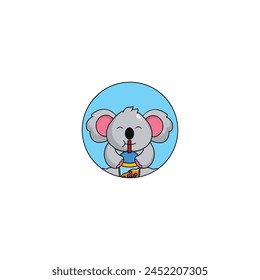 cute koala mascot logo design cartoon drinking boba illustration concept animal icon flat style