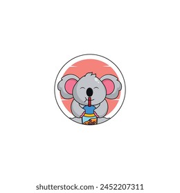 cute koala mascot logo design cartoon drinking boba illustration concept animal icon flat style