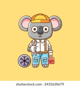 Cute koala mechanic with tool at workshop cartoon animal character mascot icon flat style illustration concept set