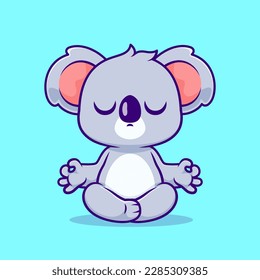 Cute Koala Meditation Yoga Cartoon Vector Icon Illustration. Animal Sport Icon Concept Isolated Premium Vector. Flat Cartoon Style