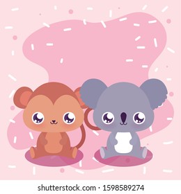 Cute koala and monkey cartoon design, Animal zoo life nature character childhood and adorable theme Vector illustration