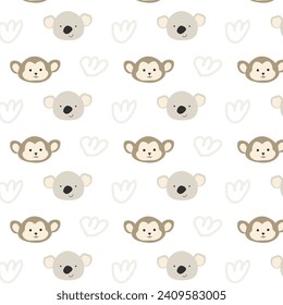 cute koala and monkey nursery print design. Vector illustration can use for poster, textile, baby apparel, wallpapers. 