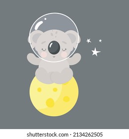 Cute koala in the moon. Cartoon style. Vector illustration. For kids stuff, card, posters, banners, children books, printing on the pack, printing on clothes, fabric, wallpaper, textile or dishes.