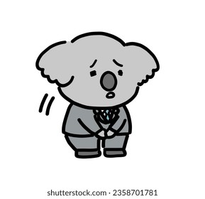 Cute koala office worker bows sadly.