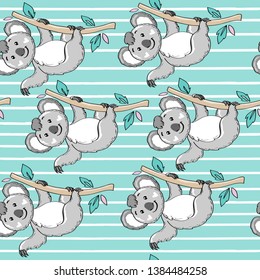 Cute koala on a blue background seamless pattern