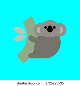 Cute Koala en el árbol Eucalyptus con fondo azul.