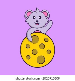 Cute koala is on the moon. Animal cartoon concept isolated. Can used for t-shirt, greeting card, invitation card or mascot.