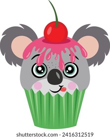 Cute koala on top of a delicious cupcake