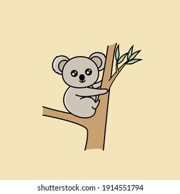 Cute koala en la ilustración del vector del árbol