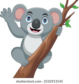 cute koala on the tree and waving