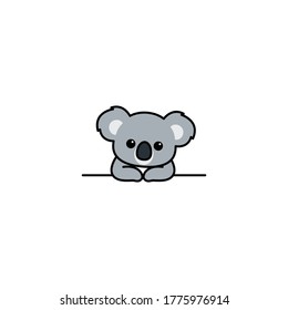 Cute koala over wall cartoon, vector illustration