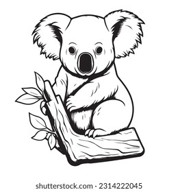 Cute koala auf Tapete, Vektorgrafik, schwarz-weiß
