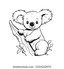 Cute koala auf Tapete, Vektorgrafik, schwarz-weiß
