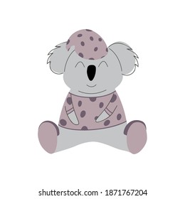 Cute koala in pajamas, Vektorgrafik von Kindern in handgezeichnet Cartoon-Stil für den Druck auf Babybekleidung, Innenausstattung, Verpackung, Aufkleber. Einzeln auf Weiß
