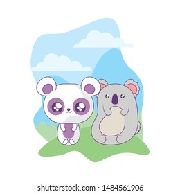 cute koala with panda bear baby animals kawaii style