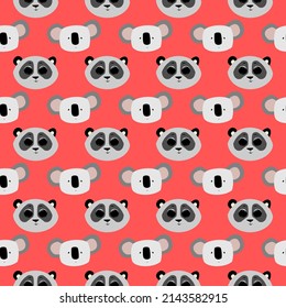 cute koala and panda face pattern for the backdrop design. vector image.