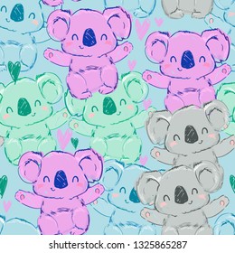 Cute Koala Muster nahtlos.  Illustration. Stoffdesign.