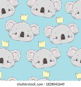 Cute Koala pattern seamless vector stock illustration fabric design 