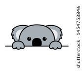 Cute koala paws up over wall, koala peeking cartoon icon, vector illustration