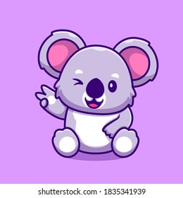 Cute Koala Peace Hand Cartoon Vector Icon Illustration. Animal Icon Concept Isolated Premium Vector. Flat Cartoon Style