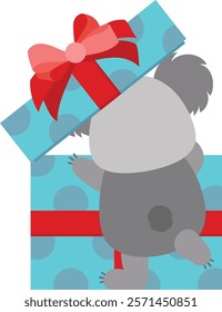 Cute koala peeking for inside gift