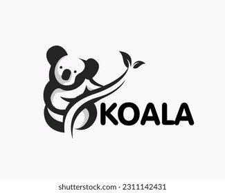 cute koala perch at branch logo icon symbol design template illustration inspiration