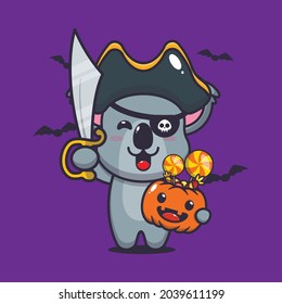 cute koala pirates cartoon illustration.cute halloween cartoon vector illustration. Vector isolated flat illustration for poster, brochure, web, mascot, sticker, logo and icon.