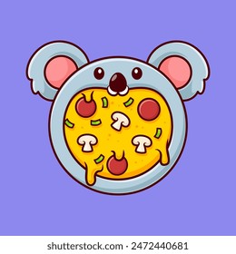 Cute Koala Pizza Cartoon Vector Icon Illustration. Animal Food Icon Concept Isolated Premium Vector. Flat Cartoon Style