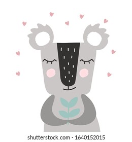 Cute koala with a plant vector print