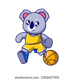 Cute koala spielen Basketball Symbol Illustration. das flache Gestaltungskonzept für den Sport