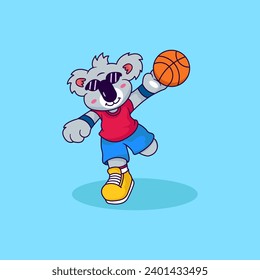 Cute Koala jugando a la depuración de vectores de baloncesto, estilo de dibujos animados planos