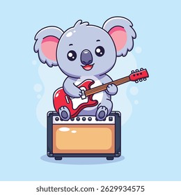 Cute Koala Playing Electric Guitar Cartoon Vector Illustration