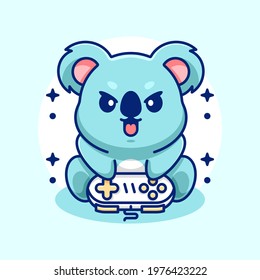 Cute koala playing gaming cartoon