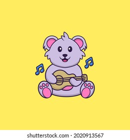 Cute koala playing guitar. Animal cartoon concept isolated. Can used for t-shirt, greeting card, invitation card or mascot.