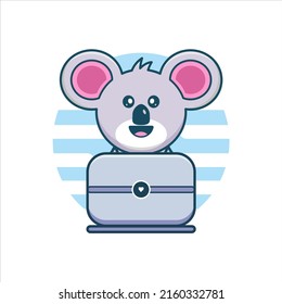 Cute Koala Playing Laptop Vector Icon Illustration. Animal Icon Concept Isolated Premium Vector. Flat Cartoon Style