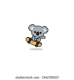 Cute koala playing skateboard cartoon, vector illustration