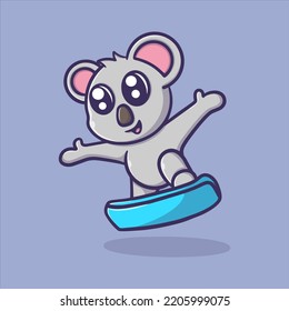 Cute Koala Playing Snowboard Cartoon Vector Icon Illustration