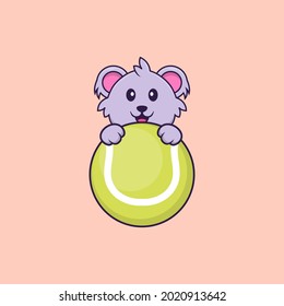 Cute koala playing tennis. Animal cartoon concept isolated. Can used for t-shirt, greeting card, invitation card or mascot.