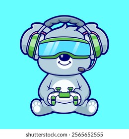 Cute Koala Playing Vr Game With Controller Cartoon Vector 
Icon Illustration. Animal Technology Icon Concept Isolated 
Premium Vector. Flat Cartoon Style 